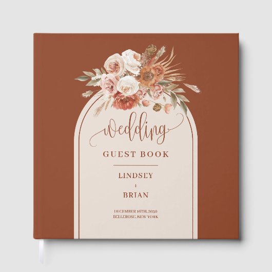 Livre D'or Élégant Boho Terracotta Sage Pampas Grass Floral (Recto)