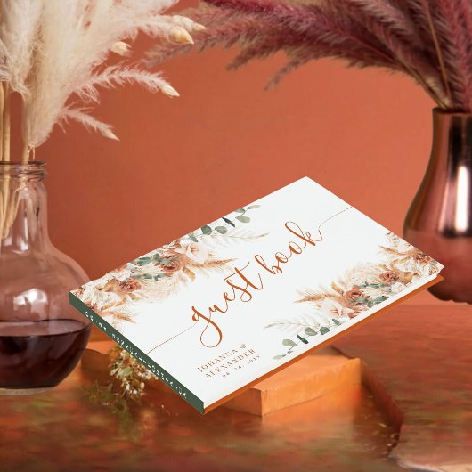 Livre D'or Élégant Boho Terracotta Script Mariage Lumineux