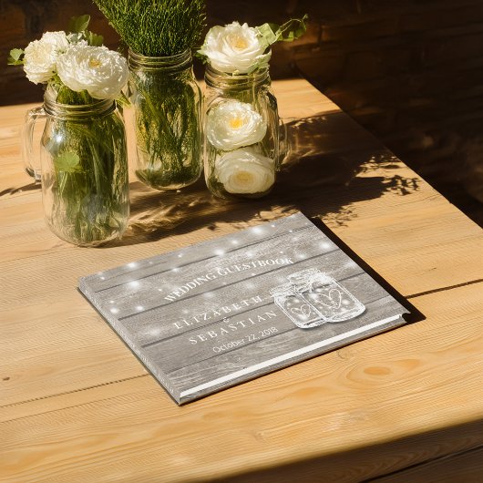 Livre D'or Élégant bois rustique Mason Jar String Mariage cla