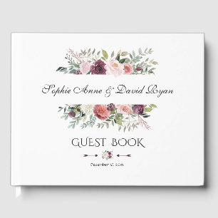 Livre D'or Élégant Burgundy Blush Ivory Floral Wreath Mariage