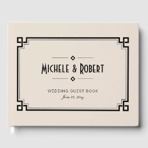 Livre D'or Elégant cadre noir Art Déco Mariage beige