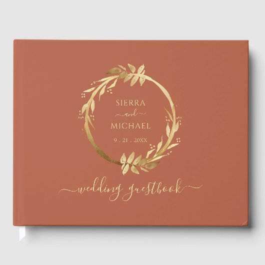 Livre D'or Élégant Chic Gold Foliage Terracotta Rust Mariage (Recto)