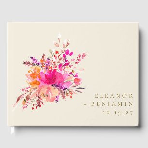 Livre D'or Elégant Chic Rose Aquarelle Mariage Floral Personn