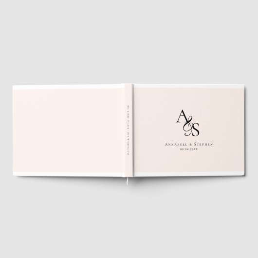 Livre D'or Elégant, Classique, Monogramme, Beige-Bleu, Mariag (Complet)