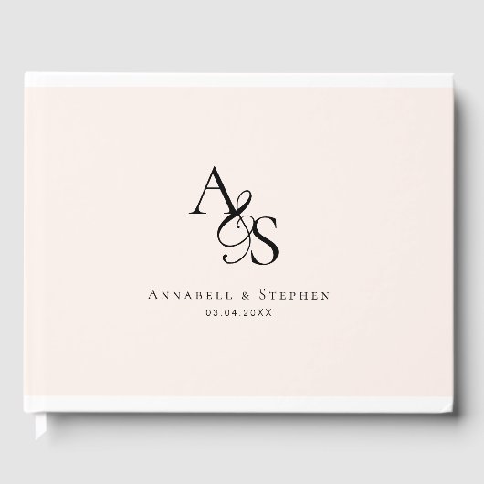 Livre D'or Elégant, Classique, Monogramme, Beige-Bleu, Mariag (Recto)