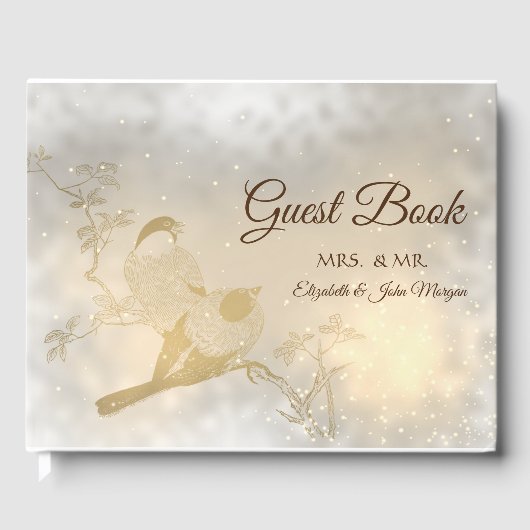 Livre D'or Elégant Coeurs Chic Or, Mariage d'oiseaux (Recto)