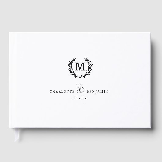 Livre D'or Elegant Crest Monogram Wedding White (Recto)