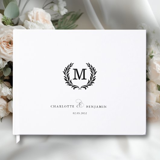 Livre D'or Elegant Crest Monogram Wedding White