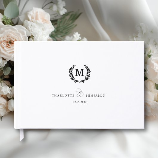 Livre D'or Elegant Crest Monogram Wedding White