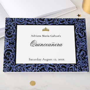 Livre d'or élégant de Quinceanera à motifs en bleu