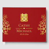 Livre D'or Élégant double bonheur chinois mariage floral (Recto)