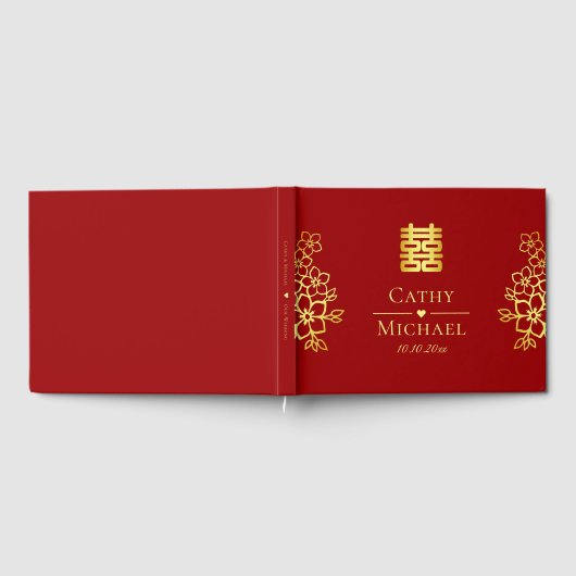 Livre D'or Élégant double bonheur chinois mariage floral (Complet)