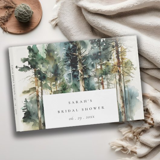 Livre D'or Élégant douche de mariée forêt boisée aquarelle