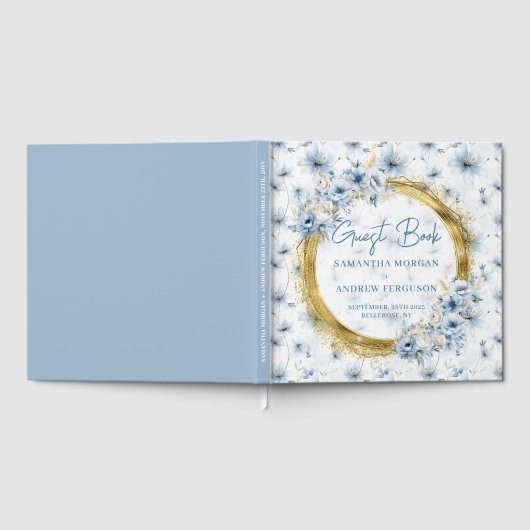 Livre D'or Elégant Dusty Blue Gold Parties scintillant Mariag (Complet)