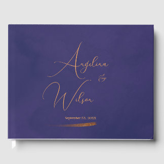 Livre D'or Élégant Emerald violet et Mariage de script or