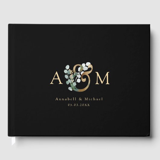 Livre D'or Élégant Eucalyptus Ampersand Mariage Napkin (Recto)