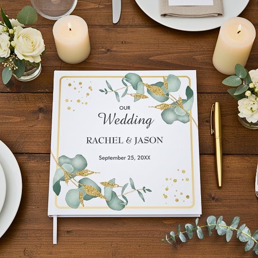 Livre D'or Elegant Eucalyptus Gold Glitter Greenery Wedding