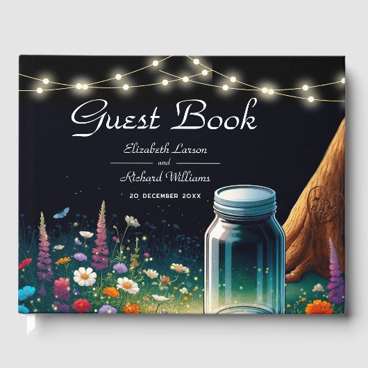 Livre D'or Élégant Faire-part de mariage rustique de luciole (Recto)