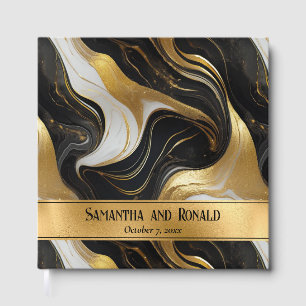 Livre D'or Elégant Faux Gold et Black Marbled Mariage