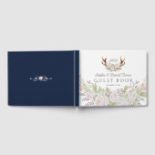 Livre D'or Elégant Fleurs blanches Antlers Monogram Mariage (Complet)