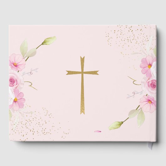 Livre D'or Élégant floral fille Baptême (Verso)