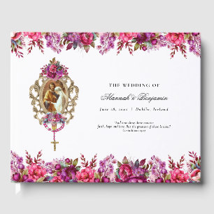 Livre D'or Élégant floral magenta Mariage catholique de print