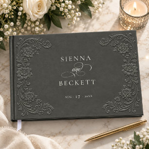 Livre D'or Élégant floral minimaliste gaufré au charbon