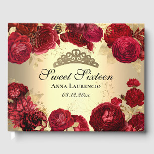 Livre D'or Élégant floral personnalisé rouge or Sweet Sixteen