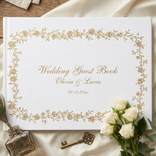 Livre D'or Élégant floral royal blanc et or