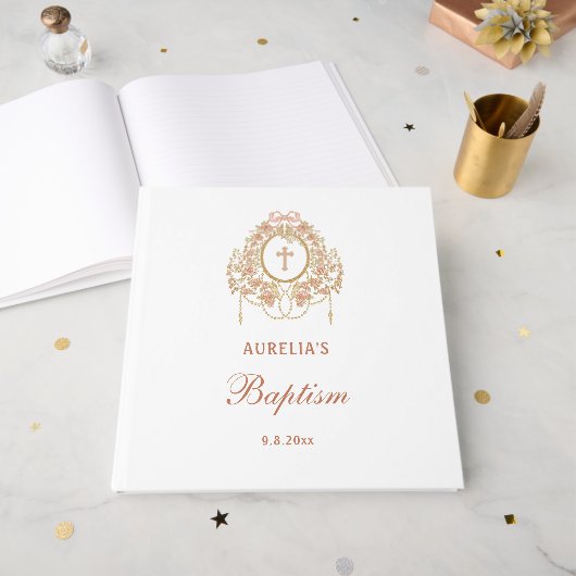 Livre D'or Elegant Frame Holy Cross Baptism Guest Book (Recto ouvert)