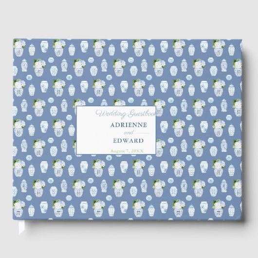 Livre D'or Élégant Ginger Jars Bleu Et Blanc Mariage (Recto)