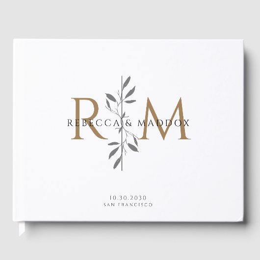 Livre D'or Elegant Gold Botanical Monogram Wedding (Recto)