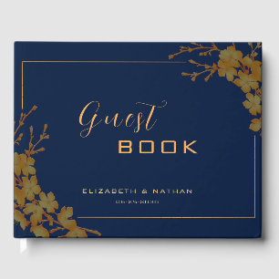 Livre D'or Elégant Gold Floral Navy Blue Guestbook