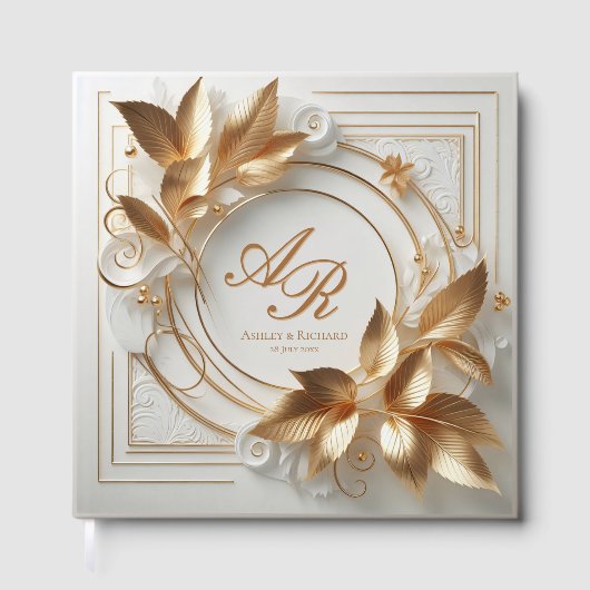 Livre D'or Elegant Gold Monogram Wedding Guest Book (Recto)