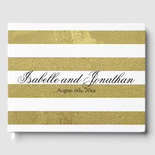 Livre D'or Elégant Gold & White Stripes Mariage personnalisé