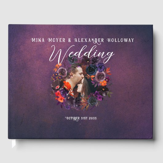 Livre D'or Élégant gothique noir floral violet Mariage photo (Recto)