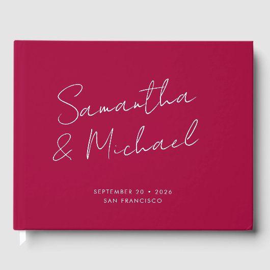 Livre D'or Élégant Gras Fuchsia Pink Script Personnalisé Mari (Recto)