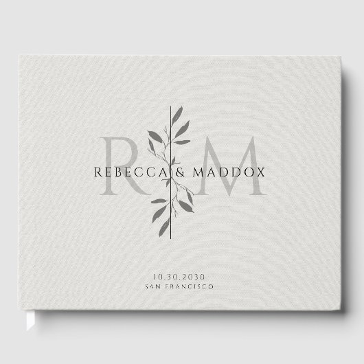 Livre D'or Elegant Gray Botanical Monogram Wedding (Recto)
