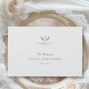 Livre D'or Élégant Gris Calligraphie Script & Mariage Monogra