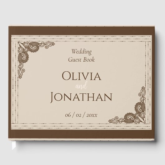 Livre D'or Élégant Mariage beige beige orné (Recto)