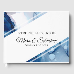 Livre D'or *~* Elégant Mariage d'aquarelle bleu marine modern