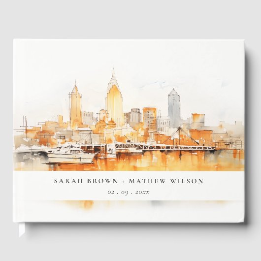 Livre D'or Élégant Mariage d'aquarelle Skyline de Nashville C (Recto)