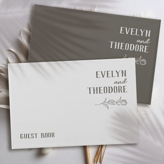Livre D'or Élégant Mariage de Fleur d'Art Neutre Line