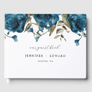 Livre D'or Élégant Mariage de fleurs bleues de la marine