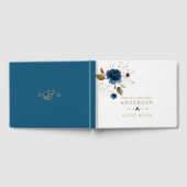 Livre D'or Élégant Mariage de monogramme de fleurs d'or bleu (Complet)