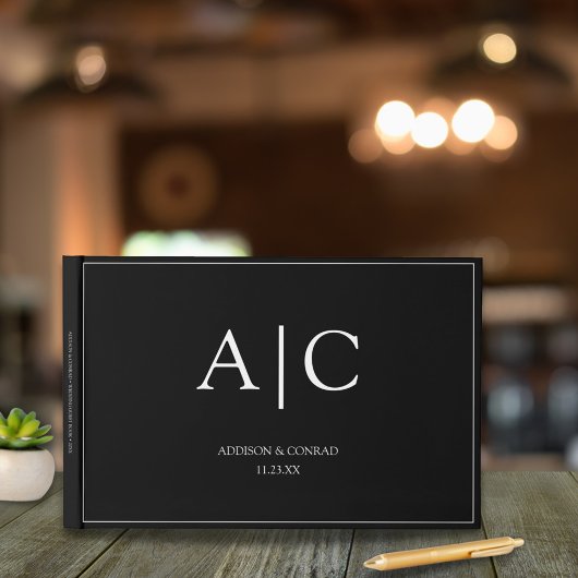 Livre D'or Élégant Mariage de monogramme noir classique
