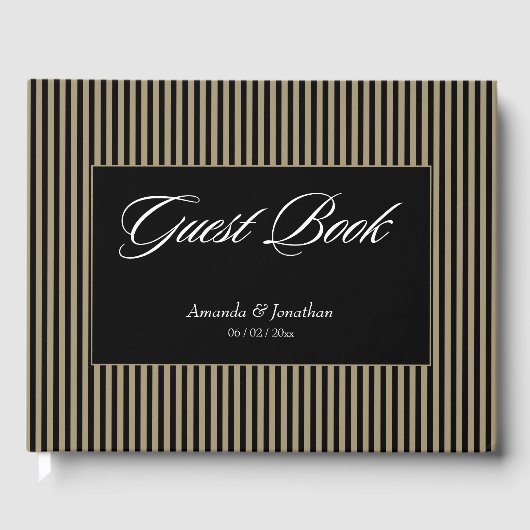 Livre D'or Élégant Mariage de rayures noir et vert (Recto)