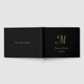 Livre D'or Élégant Mariage de script de monogramme noir et or (Complet)