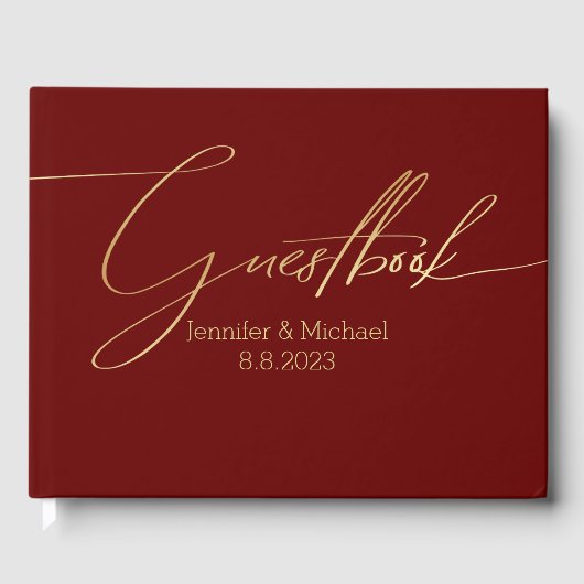 Livre D'or élégant mariage d'écriture rouge doré (Recto)