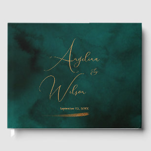 Livre D'or Élégant Mariage Emerald et Gold Script